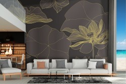 Wallpaper with stylized leaves and flowers luxury nature