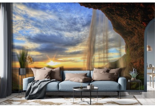 Nature wallpaper waterfall and sunset