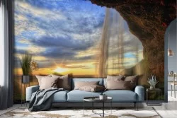 Carta da parati natura cascata e tramonto