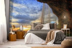 Adhesive Wallpaper nature waterfall and sunset