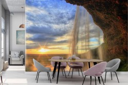 Waterfall and sunset wallpaper