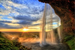 Waterfall and sunset wallpaper