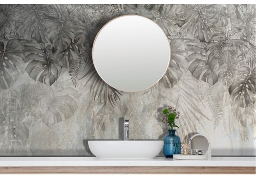 Tropical leaves wallpaper in shades of gray 2