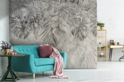Grey tropical leaves wallpaper