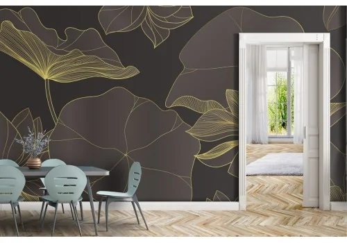 Carta da Parati foglie e fiori stilizzati luxury natura 2