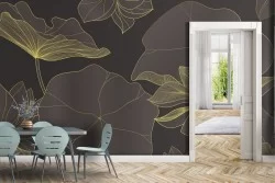 Carta da Parati foglie e fiori stilizzati luxury natura