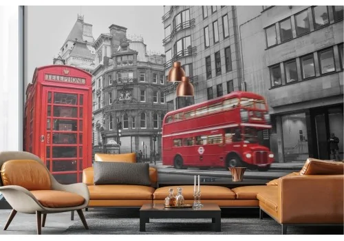 London wallpaper with telephone and red bus 2