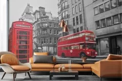 Carta da Parati Adesiva Londra telephone e bus rosso