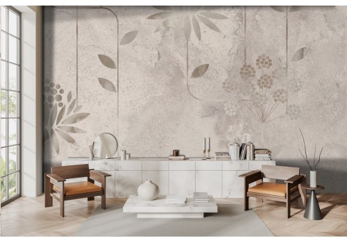 Refined marble effect wallpaper with flowers