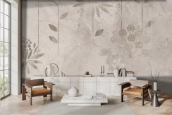 Carta da parati effetto marmo con fiori raffinata