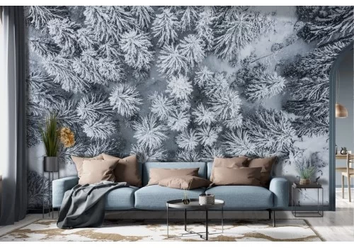 Carta da parati bosco innevato