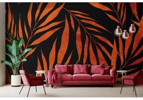 Orange tropical leaves wallpaper with zen effect