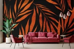 Orange tropical leaves wallpaper with zen effect