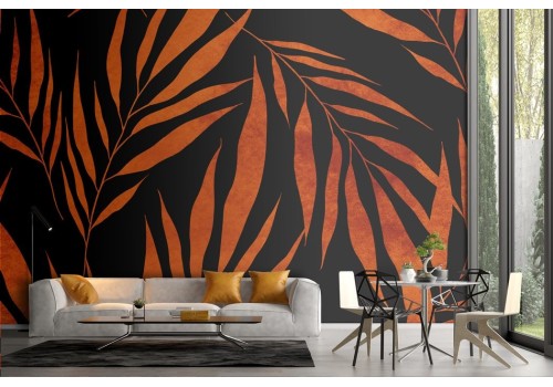 Orange tropical leaves wallpaper with zen effect 2