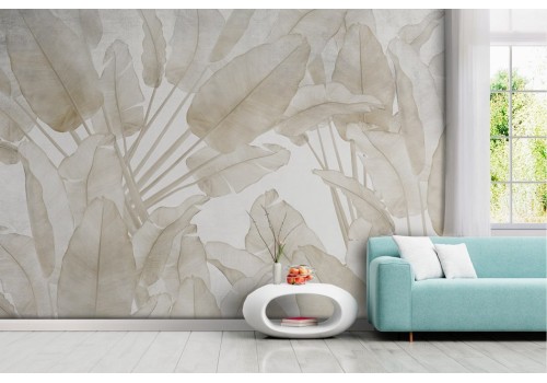 Ivory tropical leaves wallpaper watercolor effect
