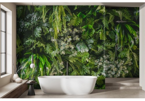 Tropical leaves and jungle flowers wallpaper