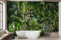 Tropical leaves and jungle flowers wallpaper