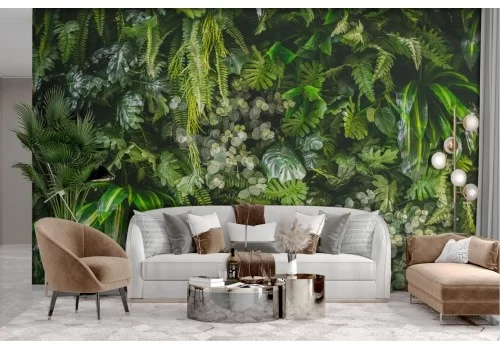 Carta da parati foglie tropicali e fiori jungle 2