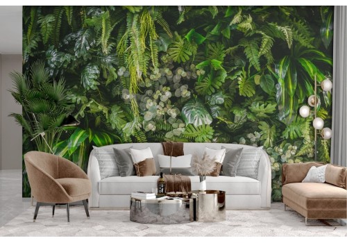 Tropical leaves and jungle flowers wallpaper 2