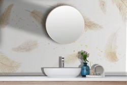 Carta da Parati Adesiva piume dorate sfondo bianco