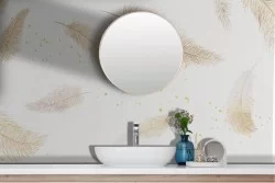 Adhesive Wallpaper golden feathers white background