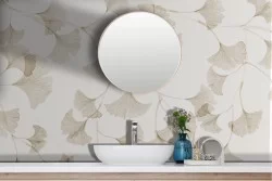 Carta da Parati Adesiva foglie dorate su sfondo bianco