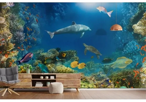 Underwater landscape wallpaper with corals and fish 2