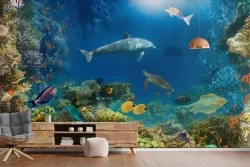 Adhesive Wallpaper underwater landscape with corals and fish