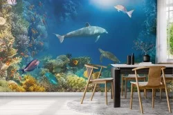 Wallpaper with corals and fish