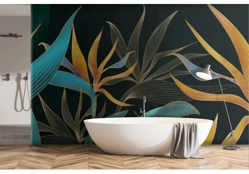 Tropical Leaves Wallpaper with Gold Finishes -a251