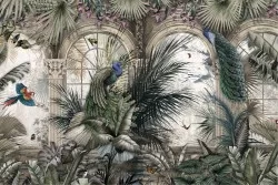 Tropical Leaves Peacocks Wallpaper