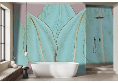 Tropical stylized leaves wallpaper on pink background -a256