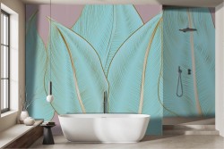 Carta da parati foglie tropicali stilizzate sfondo rosa