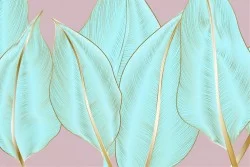 Wallpaper with leaves on a pink background