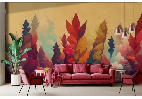 Carta da parati dipinto foglie autunno colorate