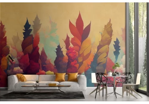 Carta da parati dipinto foglie autunno colorate 2