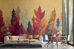 Carta da Parati Adesiva dipinto foglie autunno colorate