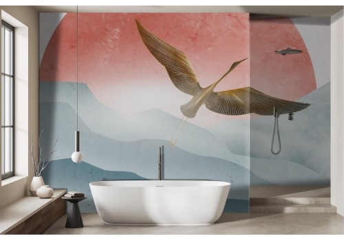 Zen wallpaper with sea bird and sun