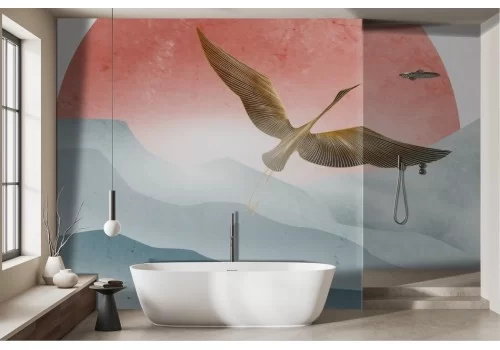 Zen wallpaper with sea bird and sun