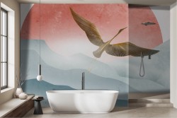 Zen wallpaper with sea bird and sun