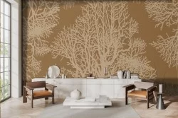 Painted wallpaper trees brown background