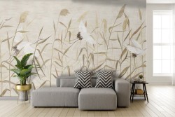 Adhesive Wallpaper Oriental zen with leaves and birds