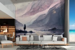 Watercolor mountain and lake wallpaper