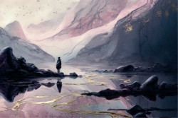 Watercolor wallpaper of mountain and lake