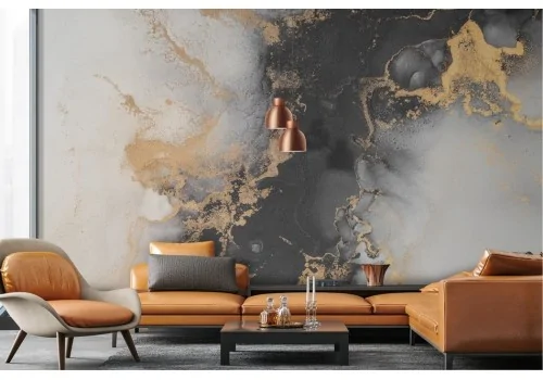 Marble effect wallpaper with gold finishes 2