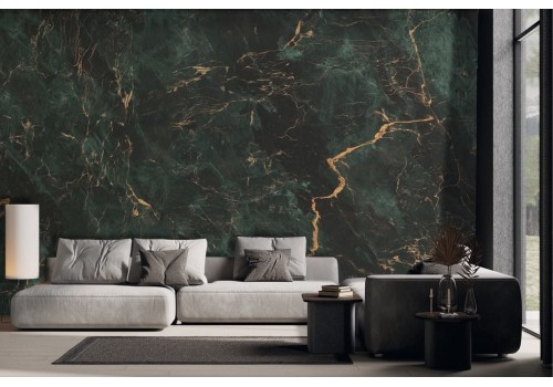 Green petrol and gold marble wallpaper