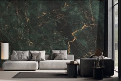 Carta da parati marmo verde petrolio e oro