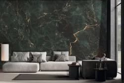 Green petrol and gold marble wallpaper