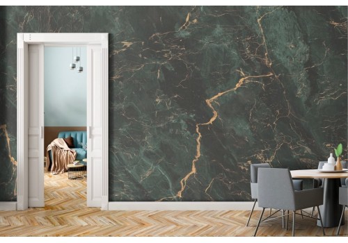 Green petrol and gold marble wallpaper 2