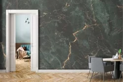 Carta da Parati Adesiva marmo verde petrolio e oro